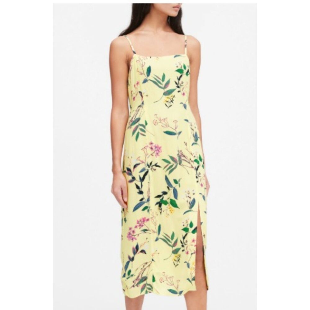 NEW Banana Republic ECOVERO Yellow Midi Floral Slip Dress Sz 12